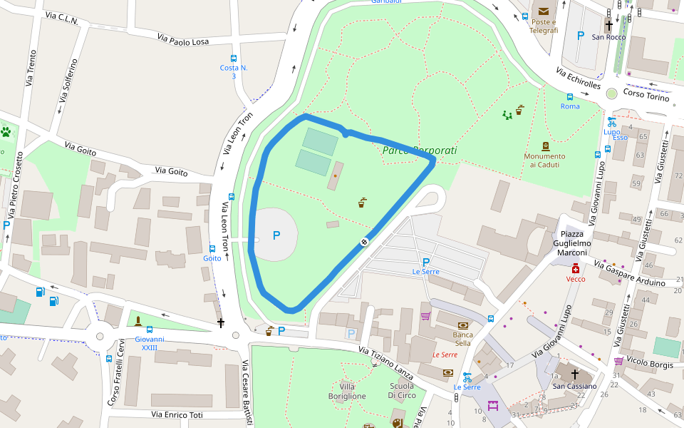 Parco Porporati walking route map in Grugliasco