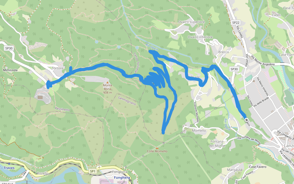 Strada vecchia di Sant'Ignazio walking route map in Lanzo Torinese