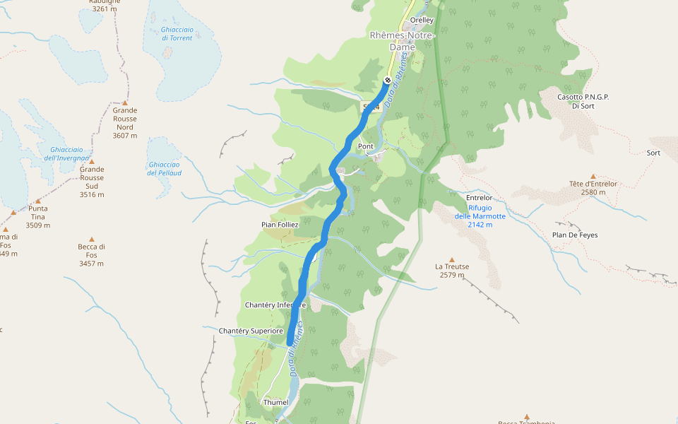 Strada regionale di Rhemes walking route map in Bruil