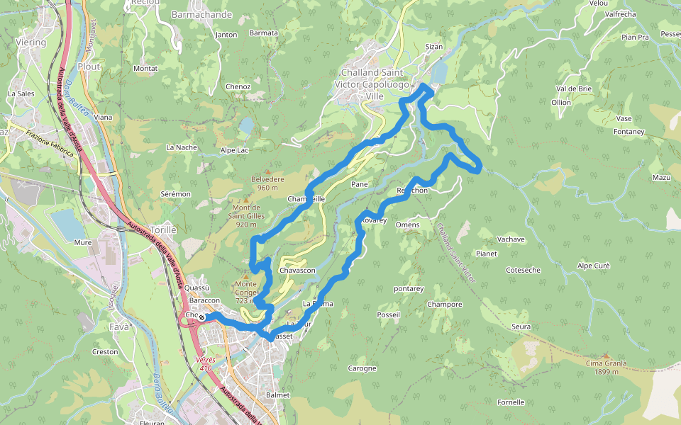 Via Alpina walking route map in Verrès