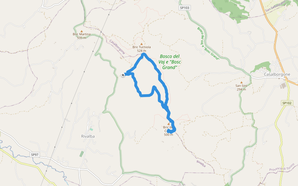 Bric del Cerro walking route map in Rivalba
