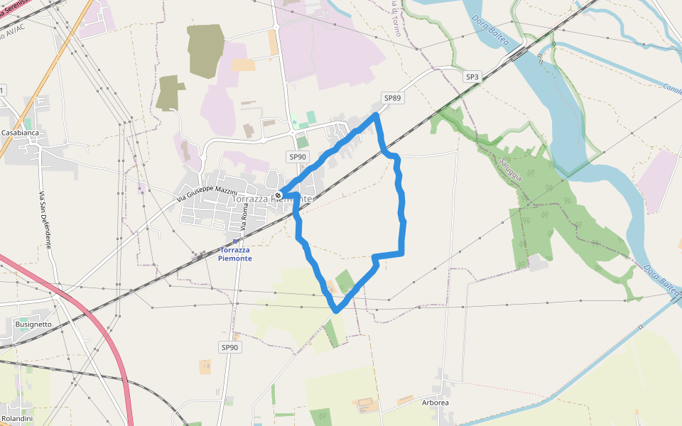 Torrazza Piemonte walking route map in Torrazza Piemonte