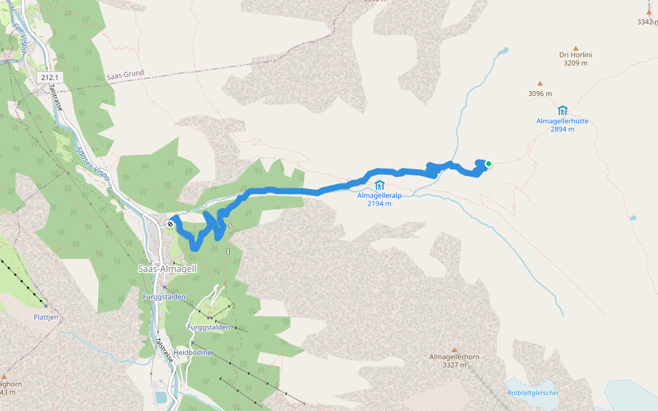 Almagelleralp walking route map in Saas-Almagell