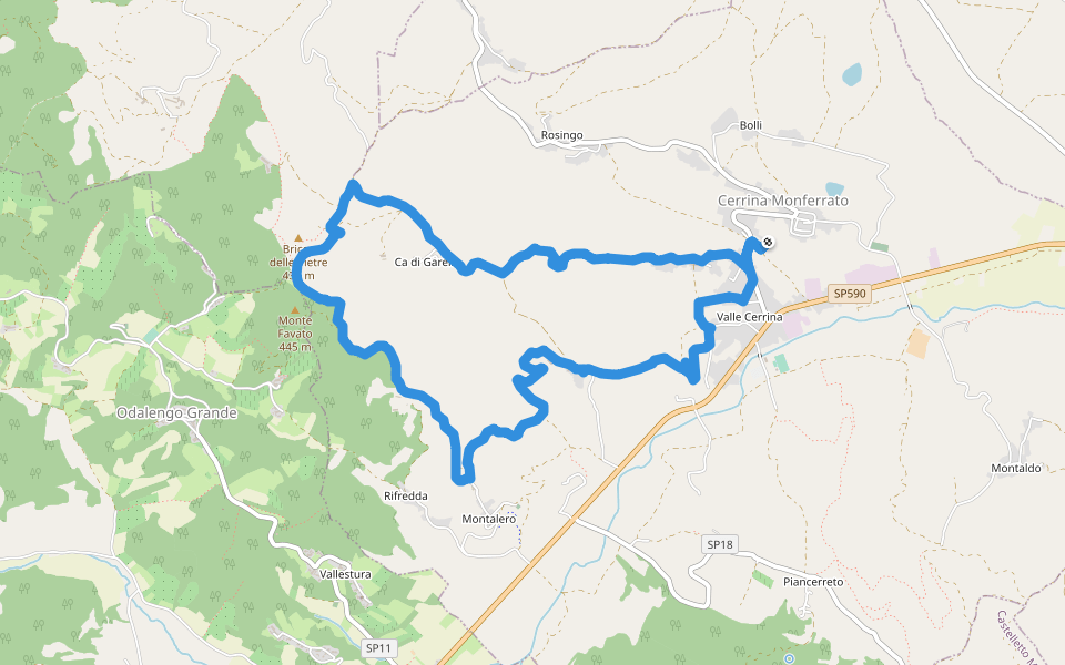 Via Rairolo walking route map in Cerrina Monferrato