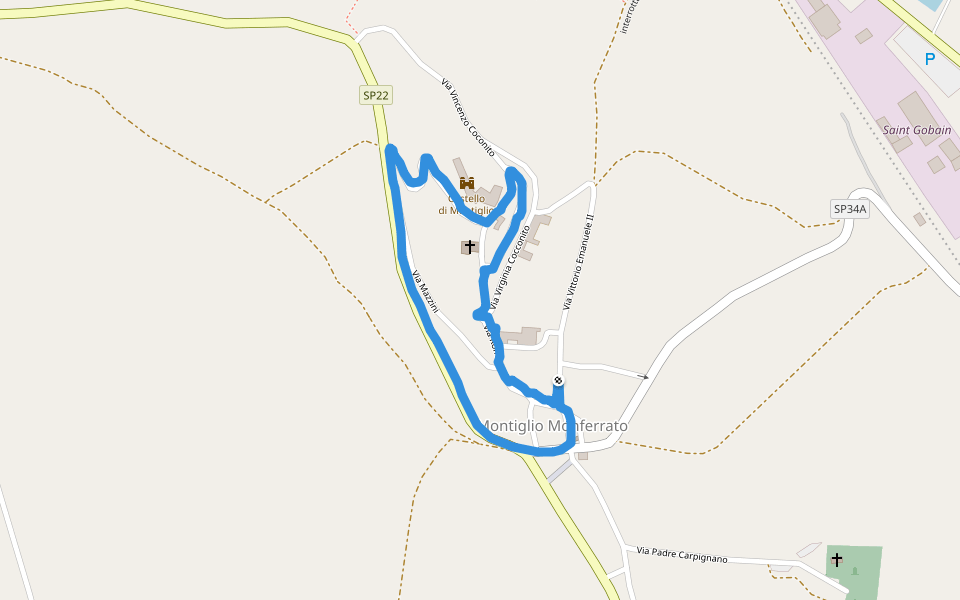 interrotta da frana walking route map in Montiglio