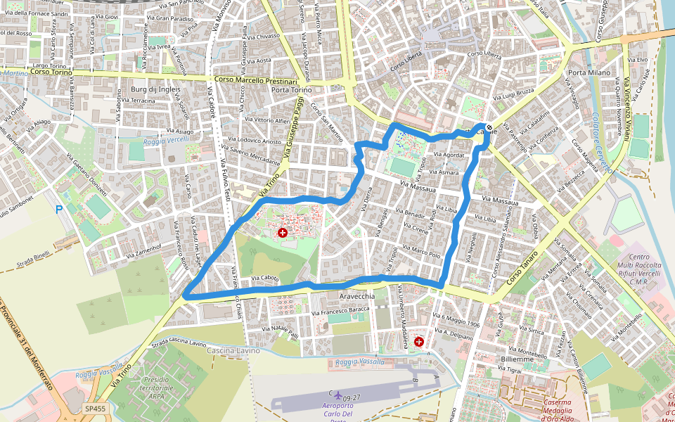 Giardini Pubblici Comunali "Pietro Camana" walking route map in Vercelli