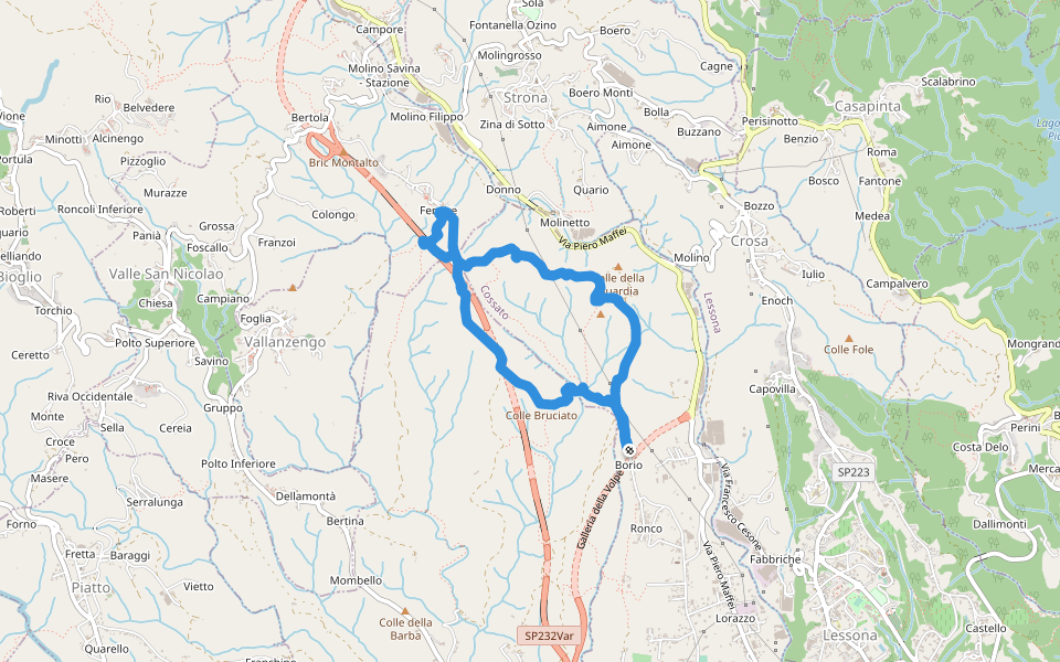 Colle della Guardia walking route map in Cossato