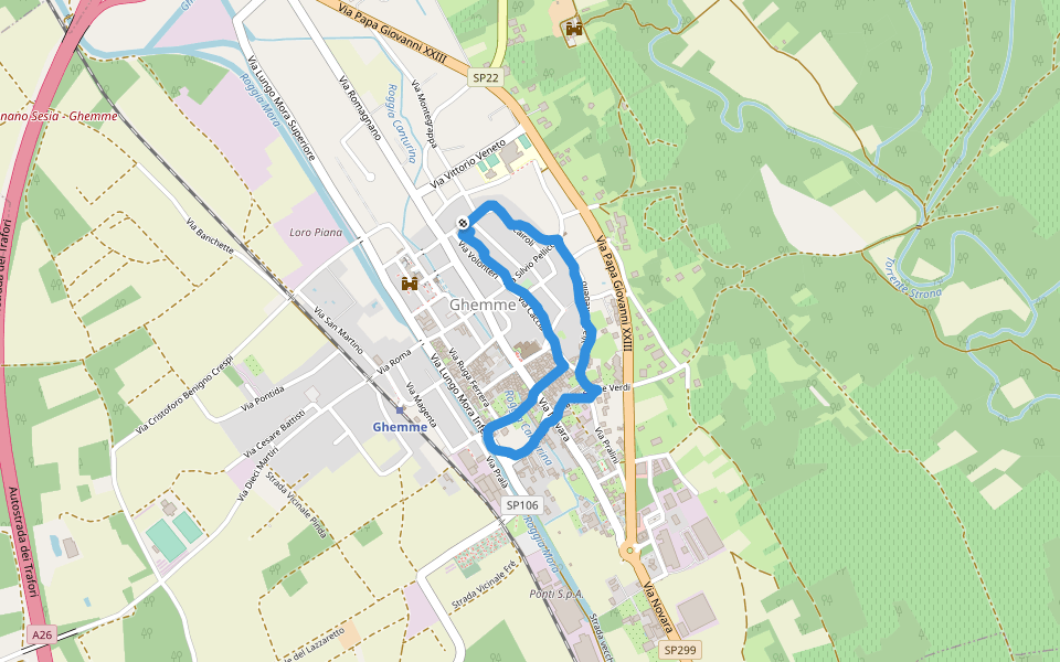 Casa natale di Alessandro Antonelli walking route map in Ghemme