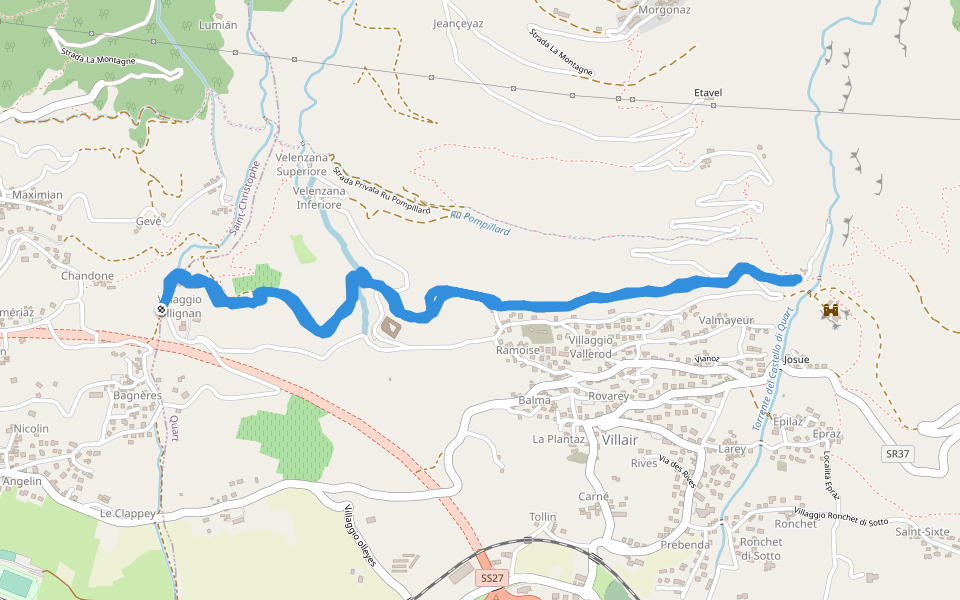 Strada Privata Ru Pompillard walking route map in Bagnères