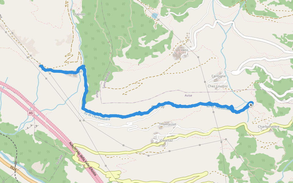 Ru de Charbonnière (Sentiero Storico) walking route map in Charbonniere
