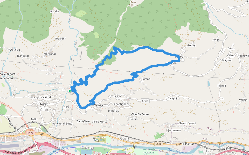 Sentiero Ru Souverou walking route map in Villair-Amerique