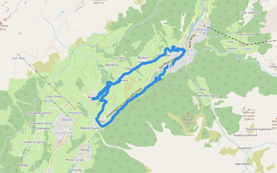 Strada di Mascognaz walking route map in Champoluc