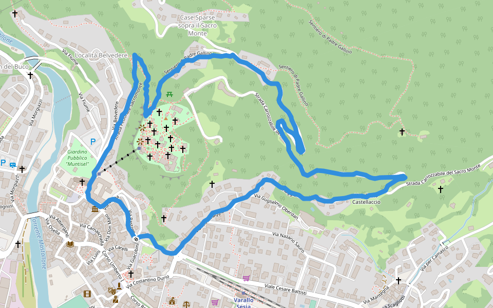 Monumento a Gaudenzio Ferrari walking route map in Varallo