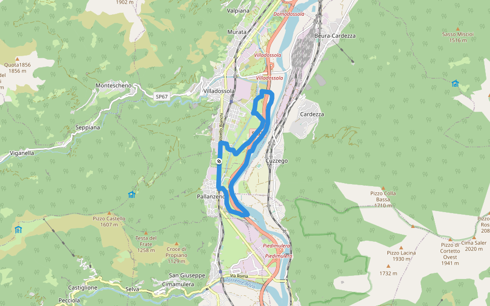 Fiume Toce walking route map in Villadossola