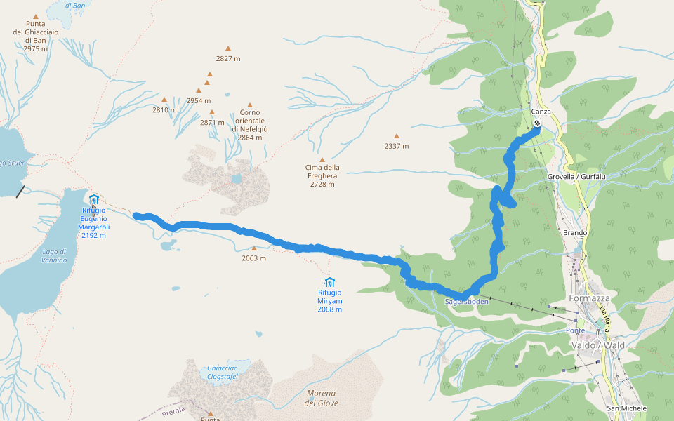 Grande Traversata delle Alpi walking route map in Canza