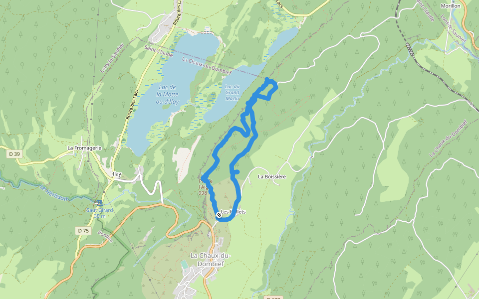 Chemin du Belvédère des 4 Lacs walking route map in La Chaux-du-Dombief