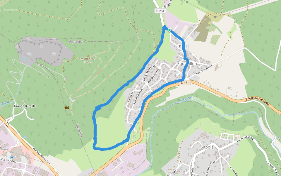 Route des Sapins walking route map in Équevillon