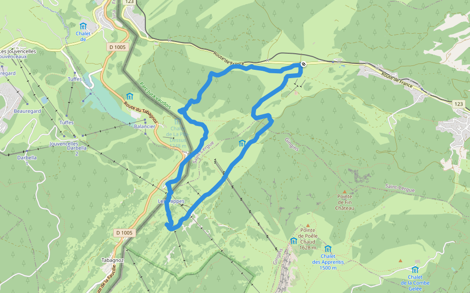Plan des pistes "Les Rousses" walking route map in Saint-Cergue