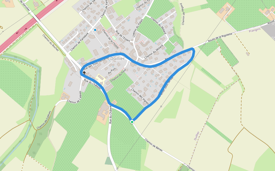 Chateau de Duillier walking route map in Duillier