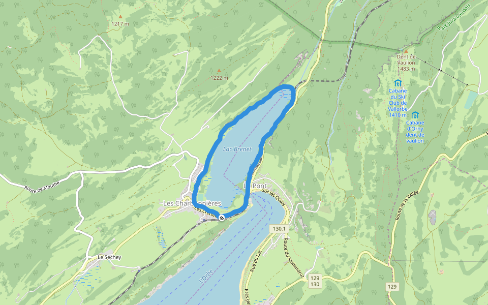 Lac Brenet walking route map in Le Lieu