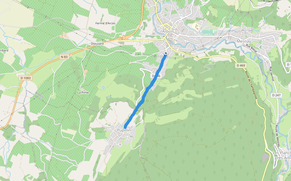 Chemin de Chaud d'Eau walking route map in Arbois