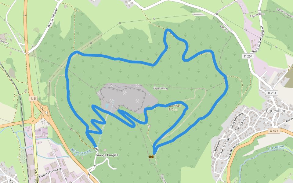Château du Mont Rivel walking route map in Champagnole