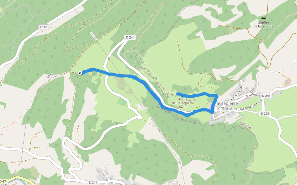 Roche de Hautepierre walking route map in Mouthier-Haute-Pierre