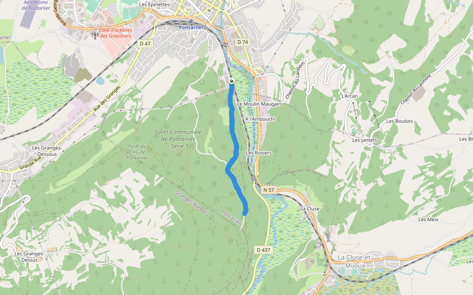 Vole de Pontarlier aux Fauconnieres walking route map in Pontarlier