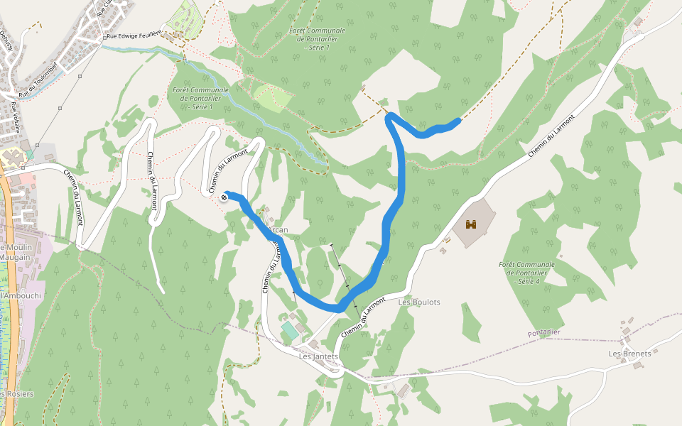 Chemin des Jantets au Chazal du Creux walking route map in Pontarlier