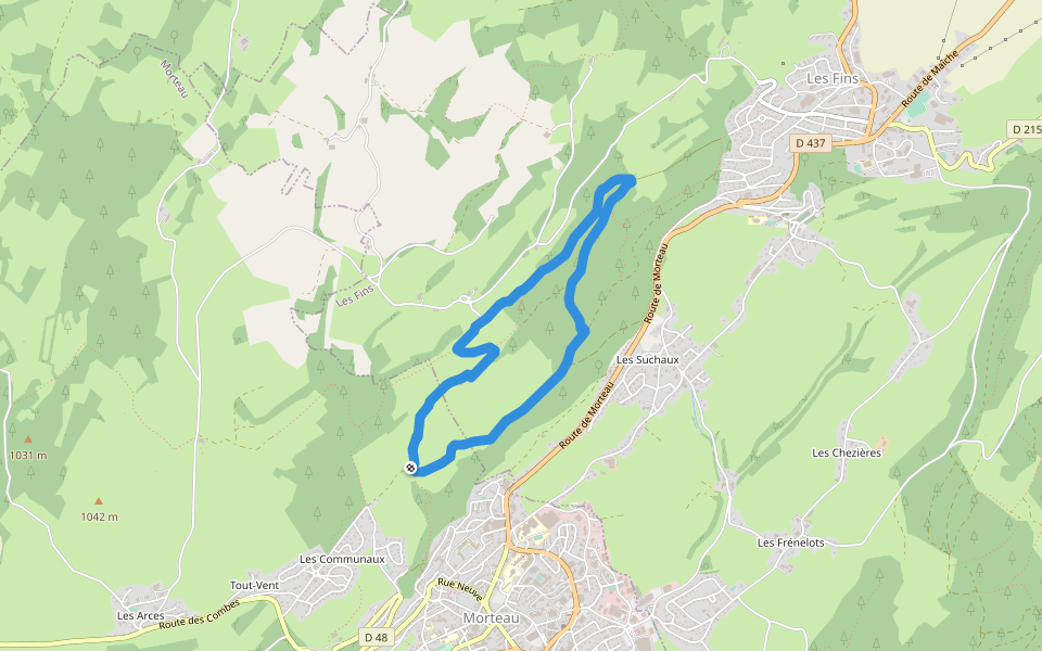 Les Suchaux walking route map in Morteau