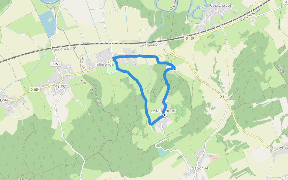 Chemin du Pèlerin walking route map in Le Moutherot