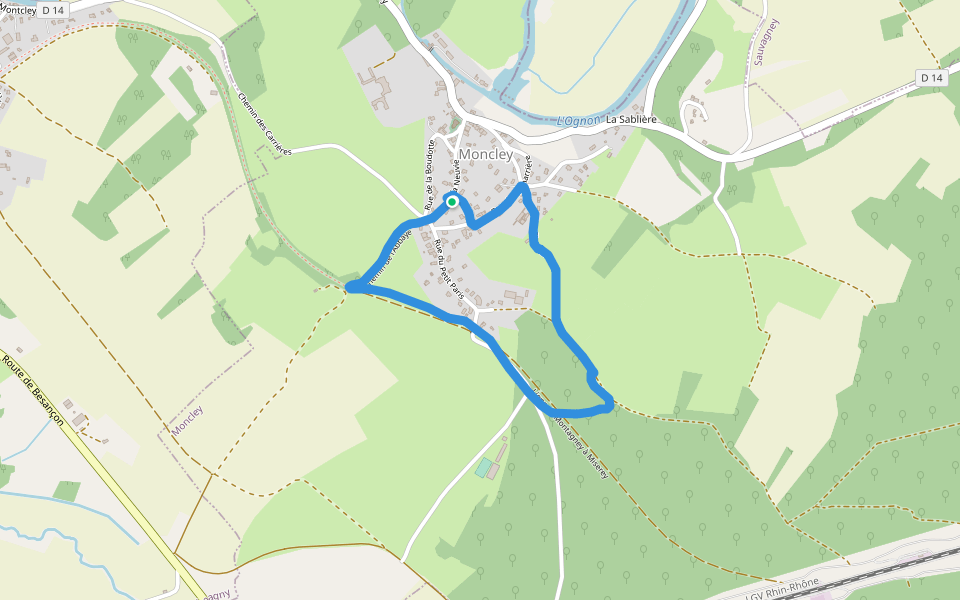 Chemin de l'Abbaye walking route map in Moncley