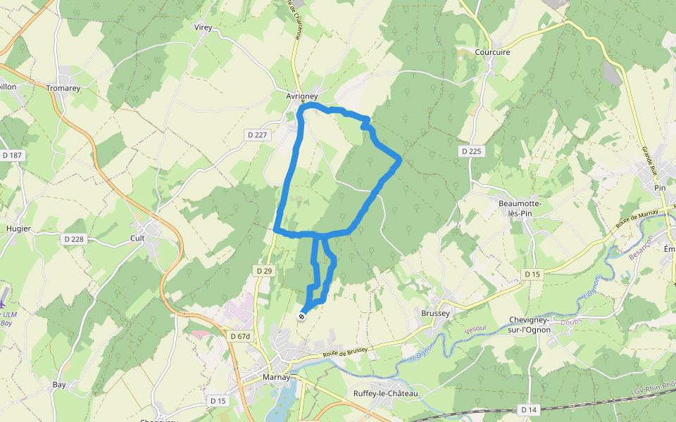 Chemin des Prés du Bas walking route map in Marnay