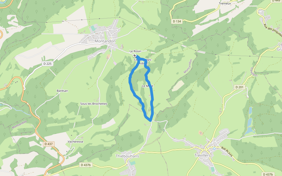 Les Champs-Robert walking route map in Montandon