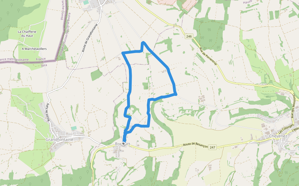 Entre les Buissons walking route map in Grandfontaine