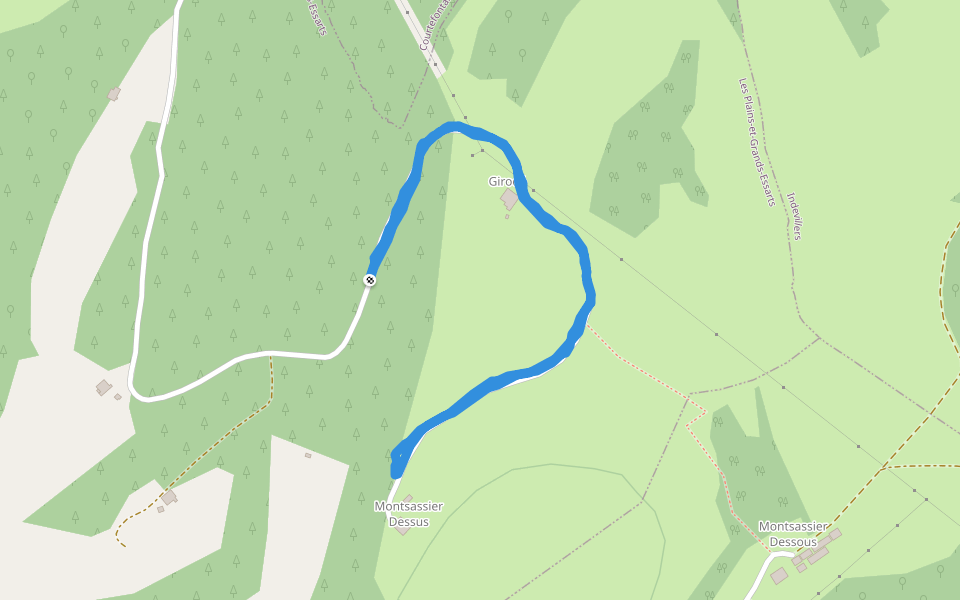 Girodé walking route map in Les Plains-et-Grands-Essarts