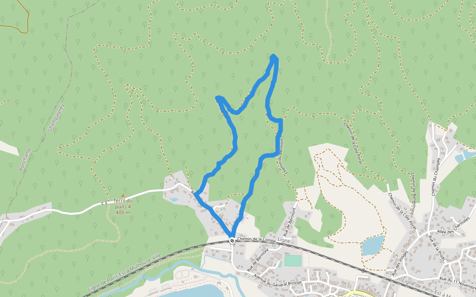 Chemin du Bermont walking route map in Champagney