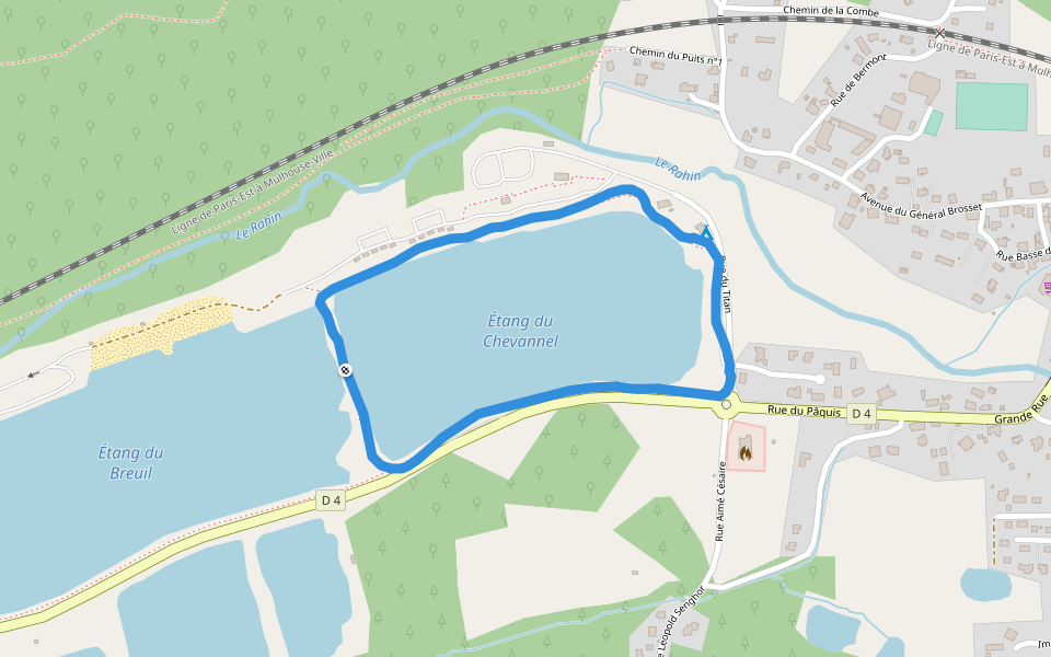Étang du Chevannel walking route map in Champagney