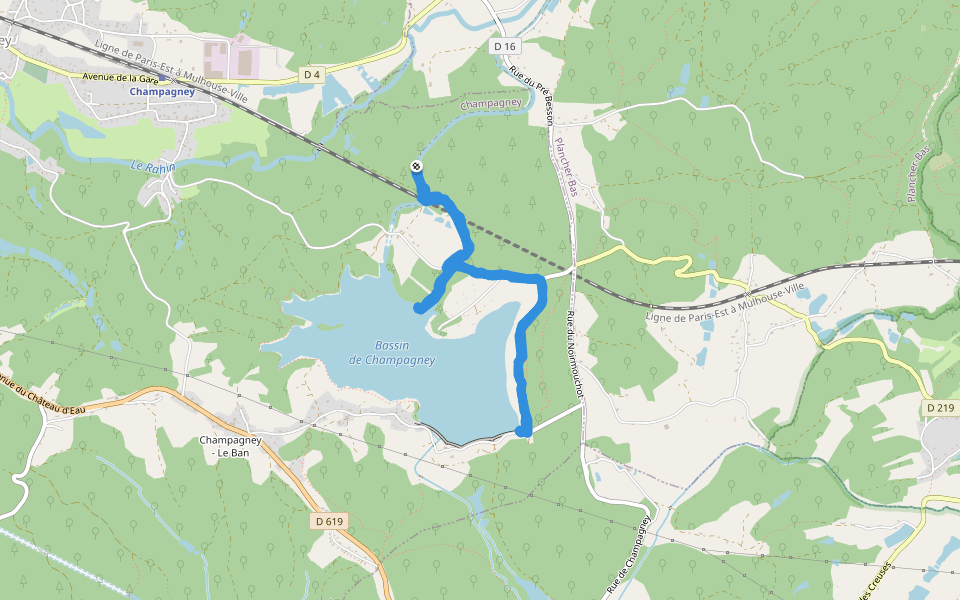 Chemin de la Goutte walking route map in Champagney