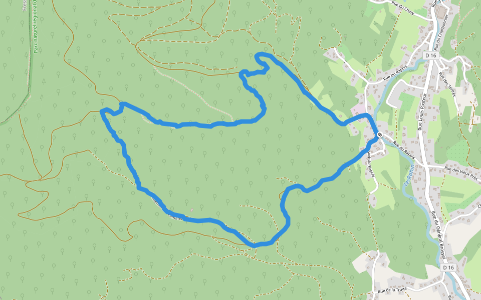 Chemin des Vomans walking route map in Plancher-Bas