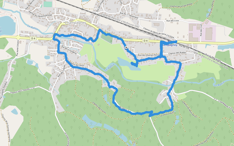 Chemin du Mont de Gît walking route map in Champagney