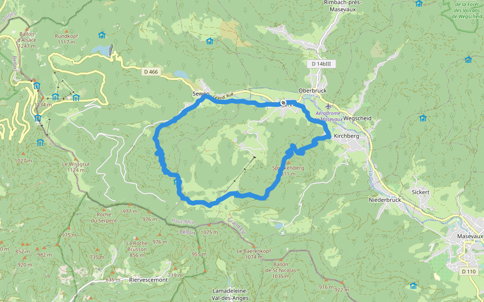 Sewen-Ferm Fennematt walking route map in Dolleren