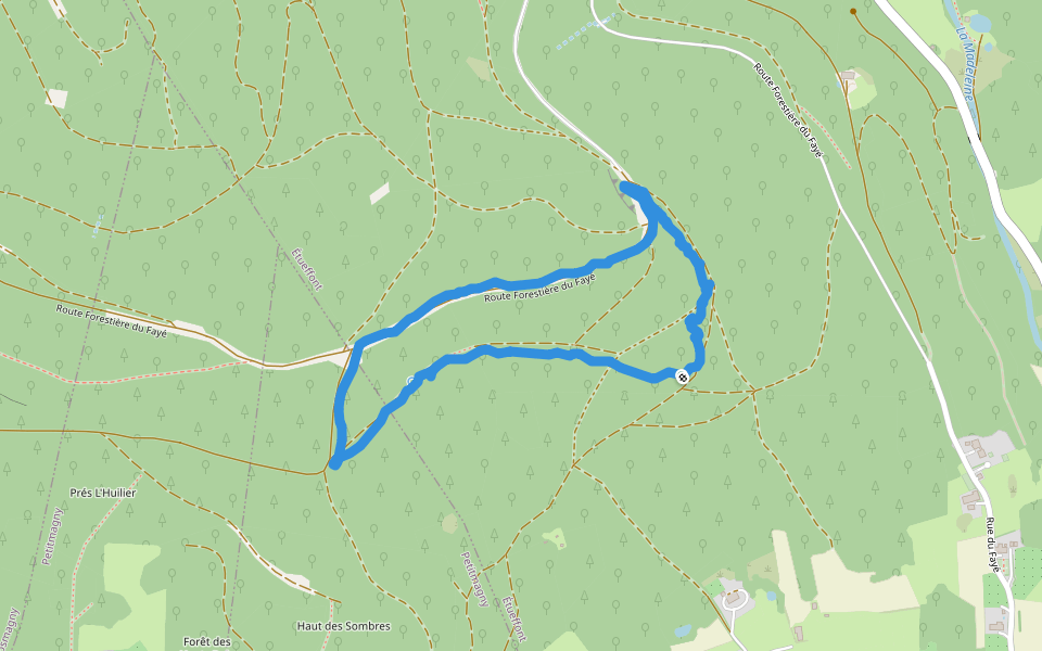 Route Forestière du Fayé walking route map in Étueffont