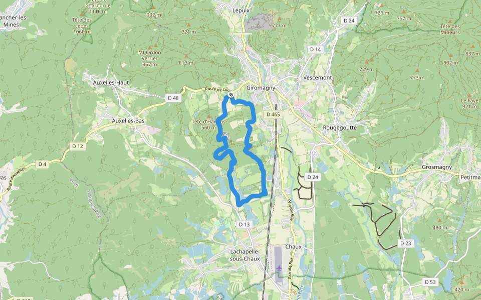 Tête d'Hannus walking route map in Giromagny