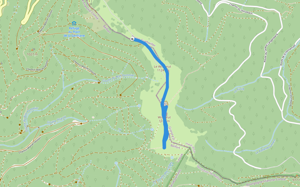 Goutte du Bon Pommier walking route map in Sewen