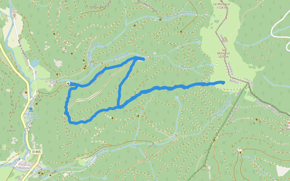 Pont des Soupirs walking route map in Lepuix