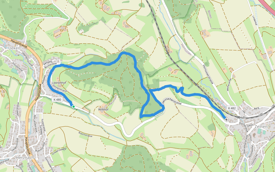 Ueken - Zeihen walking route map in Herznach-Ueken