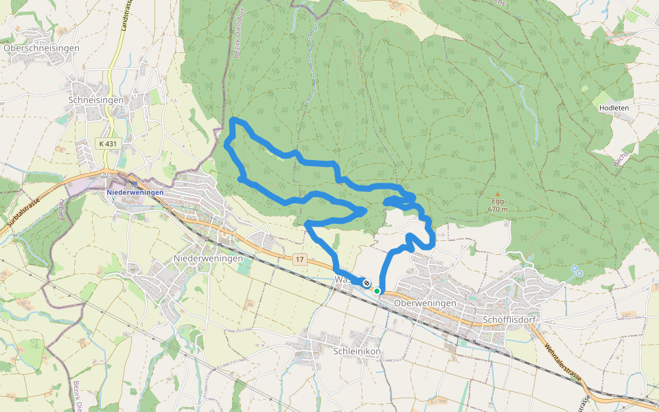 Plattenstrasse walking route map in Oberweningen