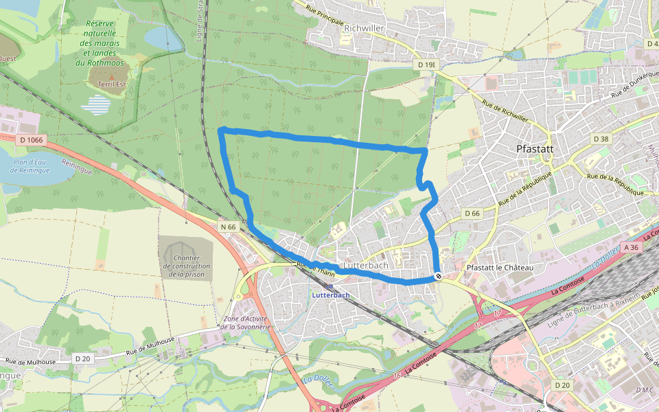 Baggerloch walking route map in Lutterbach