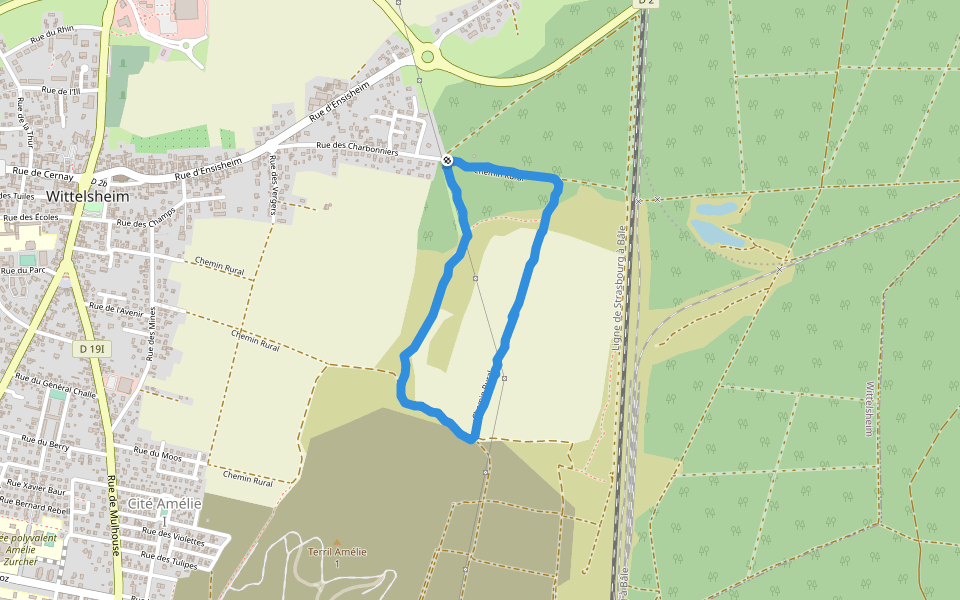 Chemin Rural walking route map in Wittelsheim